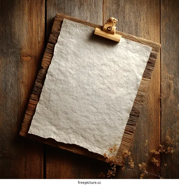 Blank Vintage Paper on Rustic Wooden Board