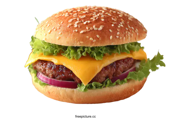 [Transparent Background PNG]Delicious Cheese Burger Close-up