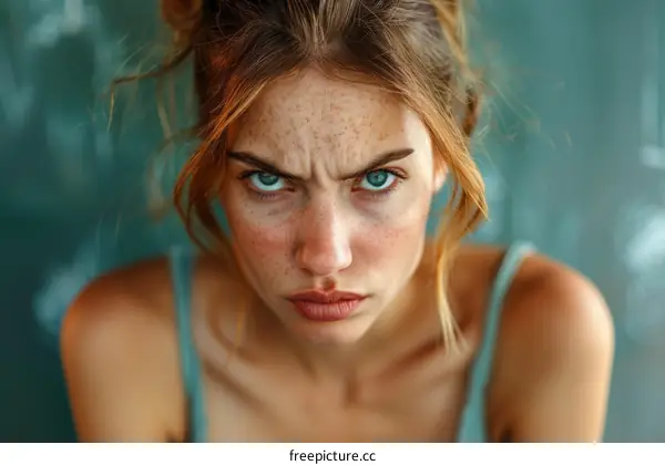 Close-up Portrait of a Woman with an Angry Expression