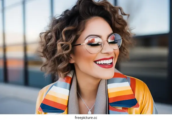 Curly Hair Girl Wearing Glasses Smiling