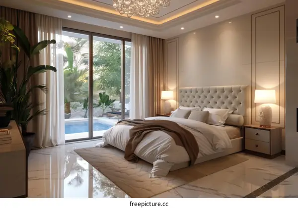 Luxury Bedroom with Pool View Illustration