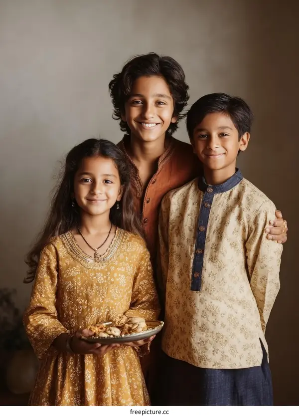 Three Indian Children Smiling Together