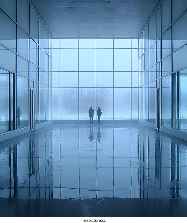 Two People Looking Out Window in Modern Building