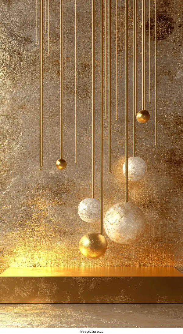 Luxury Golden Abstract Scene with Hanging Globes