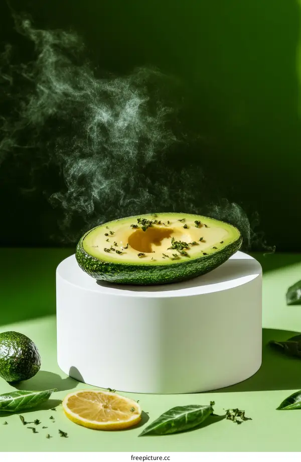 Freshly Sliced Avocado on a White Display