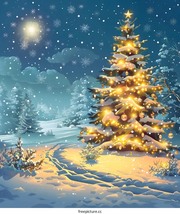 Christmas tree in a snowy forest