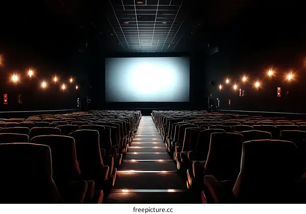 Empty Movie Theater Auditorium with Blank Screen