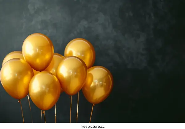 Gold balloons bunch on dark background