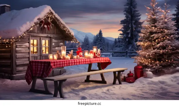 Cozy Cabin in Snowy Mountains at Christmas