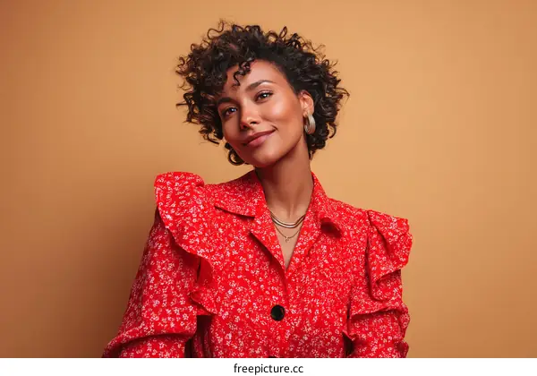 Woman in Red Floral Print Blouse Portrait