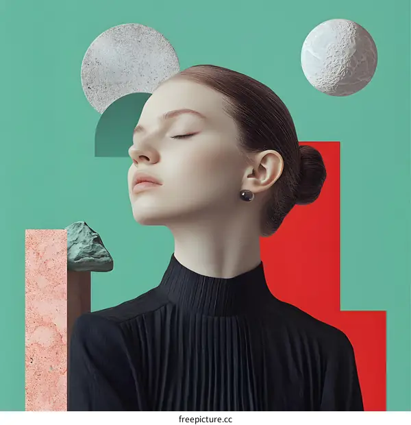 Woman With Closed Eyes Surrounded by Abstract Shapes