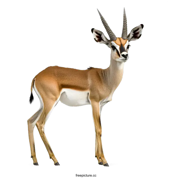 [Transparent Background PNG]Standing Gazelle with Long Twisted Horns