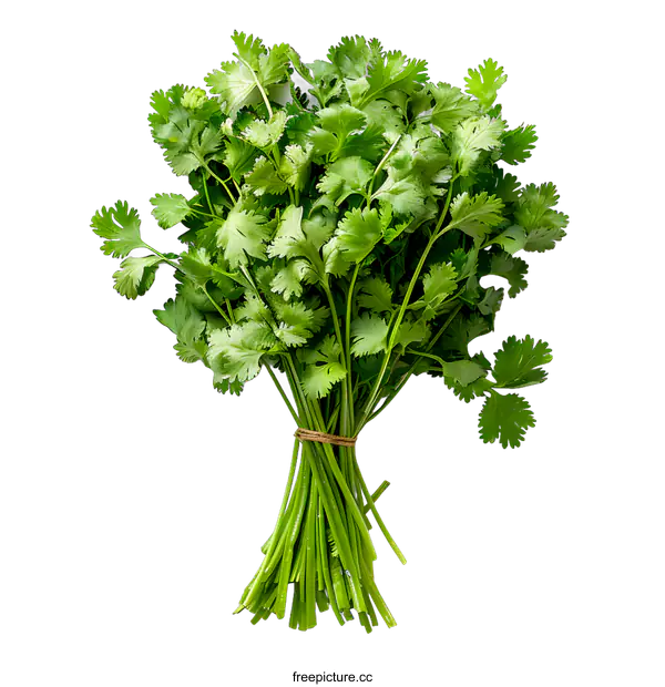 [Transparent Background PNG]Cilantro bunch isolated on white background. Top view. Fresh green cilantro leaves.