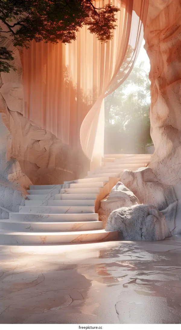 Dreamlike Marble Staircase with Soft Light