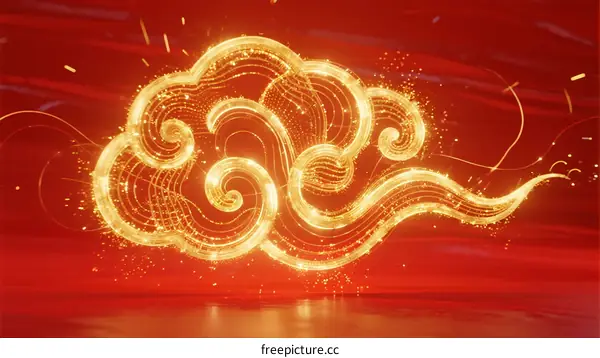 Golden Cloud Pattern with Glowing Particles for Chinese New Year