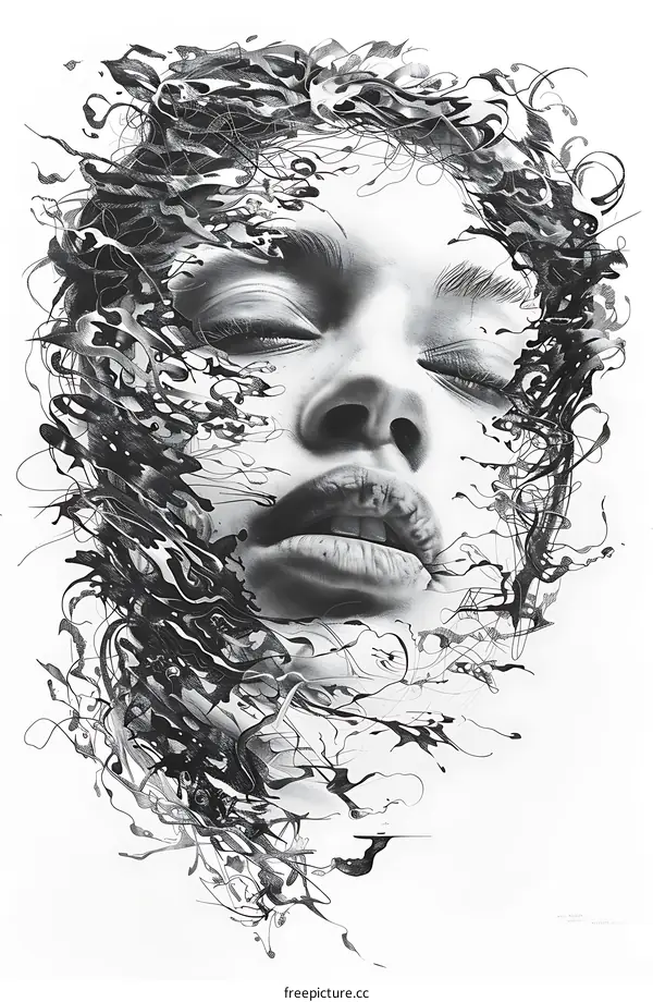 Abstract Pencil Drawing of a Woman with Closed Eyes