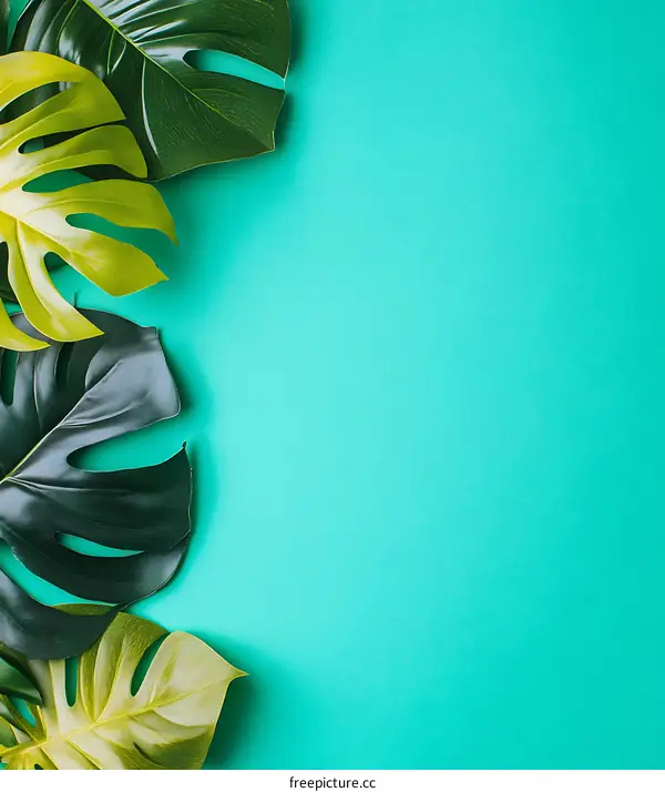 Tropical Leaves on Turquoise Background