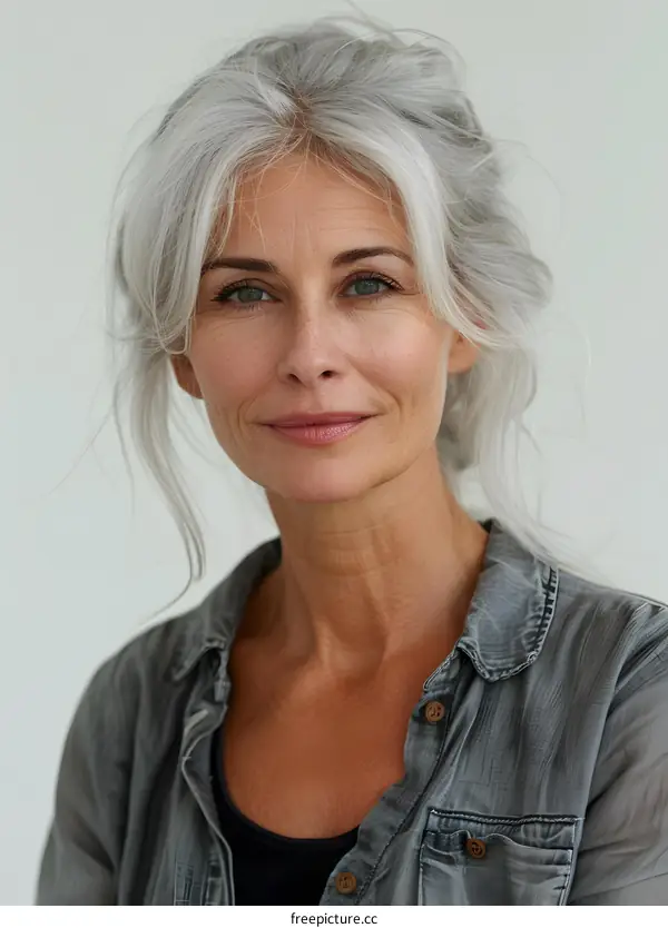 portrait of a beautiful woman with gray hair
