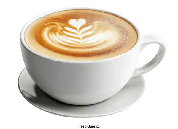 [Transparent Background PNG]Large White Coffee Cup with Latte Art