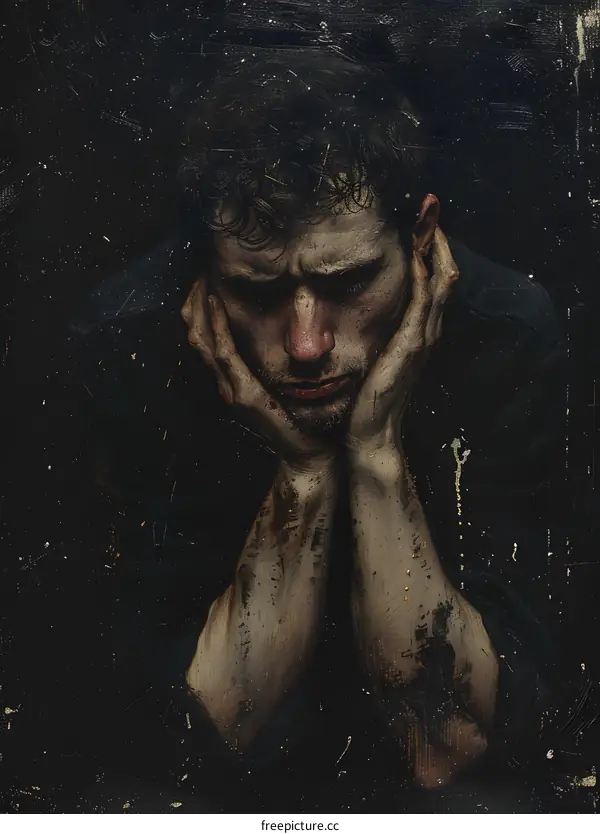 Portrait of a man with hands on his face