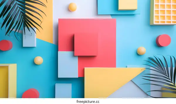 Abstract Geometric Shapes Background with Palm Leaves