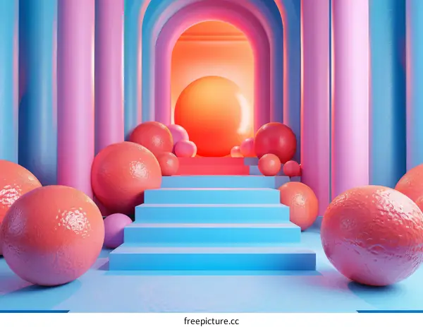 Colorful Geometric Archway with Orbs