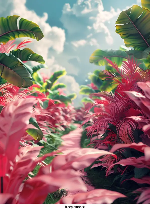 Fantasy Tropical Pink Forest Path