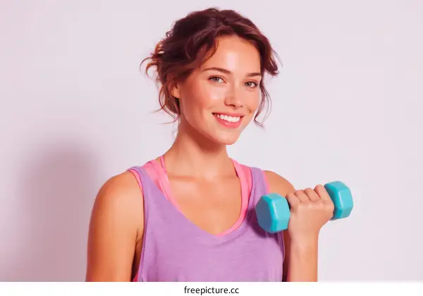 Young Woman Exercising with Dumbbells