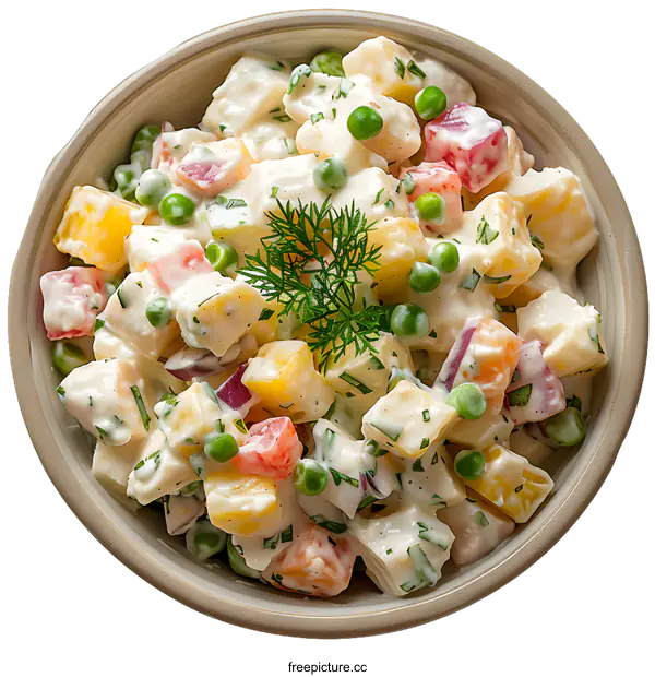 [Transparent Background PNG]Potato salad with peas and dill in bowl