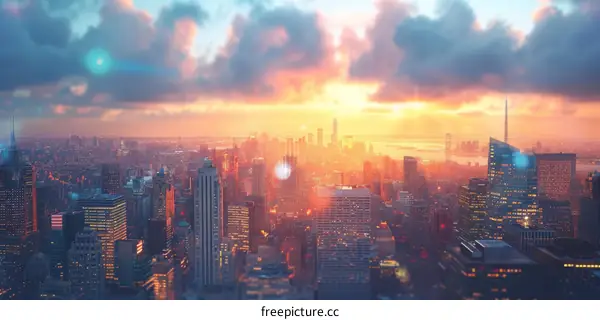 New York City Skyline Sunset Panorama