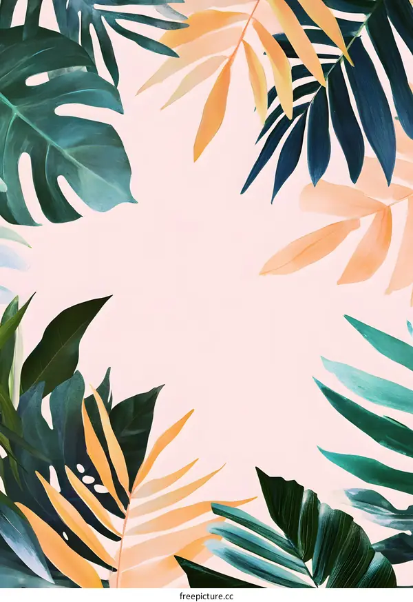 Tropical Leaf Frame on Pink Background