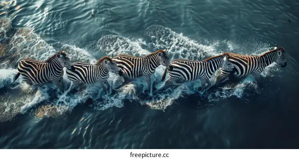 Zebras running in water