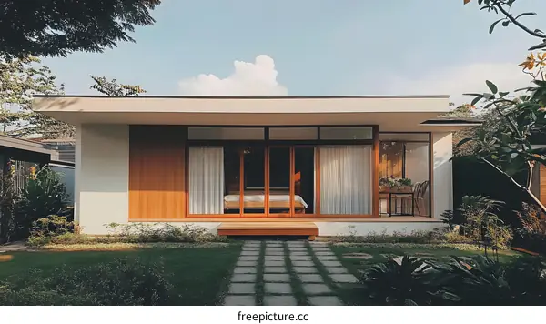 Modern Minimalist House with Large Windows and Green Garden