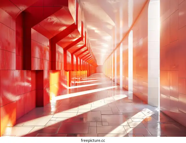 Futuristic Red and White Concrete Building Interior