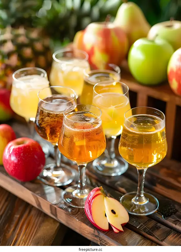 Apple Cider Tasting Flight in Wine Glasses