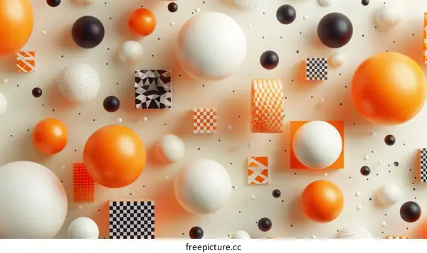 Colorful Spheres and Cubes with Polka Dot Background