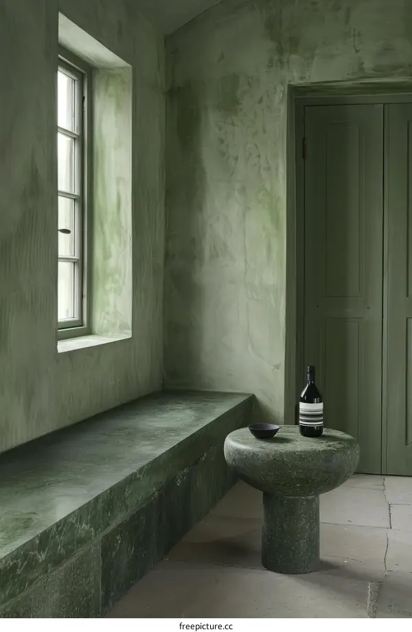 Green Room With Bench And Pedestal