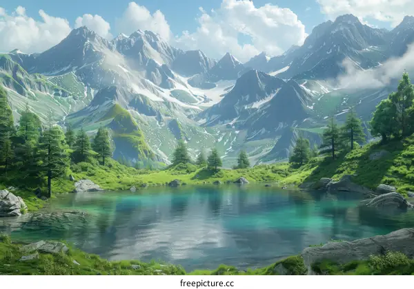 Mountains and lake landscape