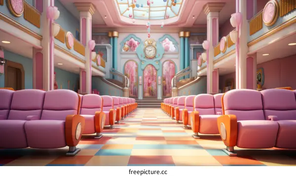 Auditorium with Vibrant Seating and Colorful Walls