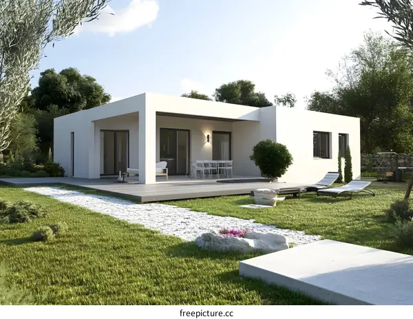 Modern White House with Garden Design