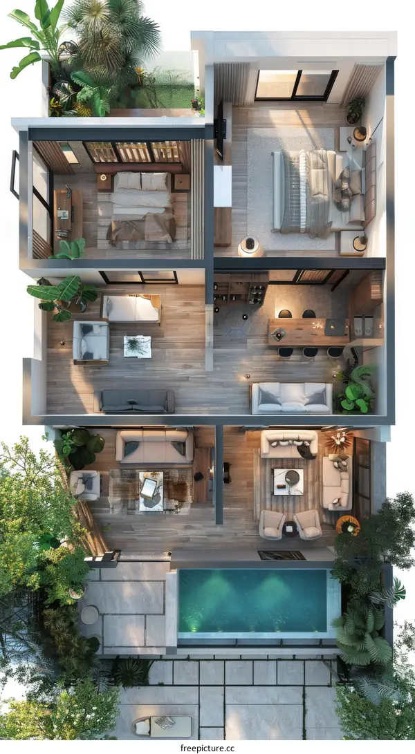 Modern Tropical House Floor Plan Illustration