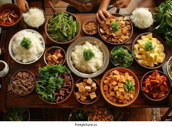 Family enjoying traditional Asian cuisine
