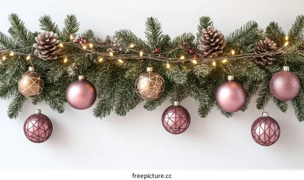 Christmas Garland with Ornaments and Lights
