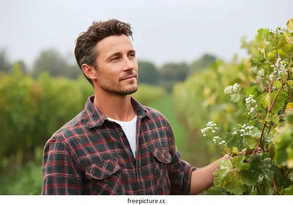 A Man in a Vineyard Focused on the Future