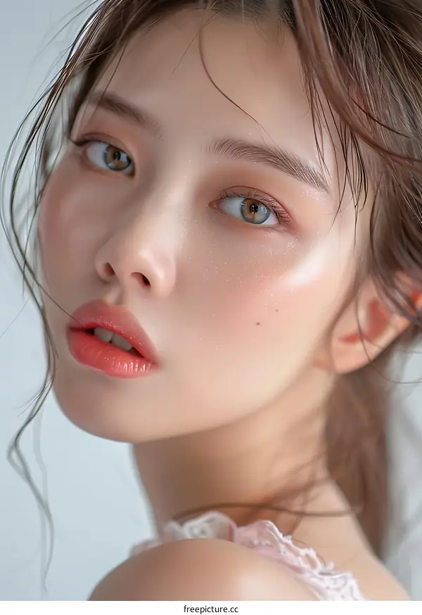 Close Up Portrait of Asian Woman with Long Hair