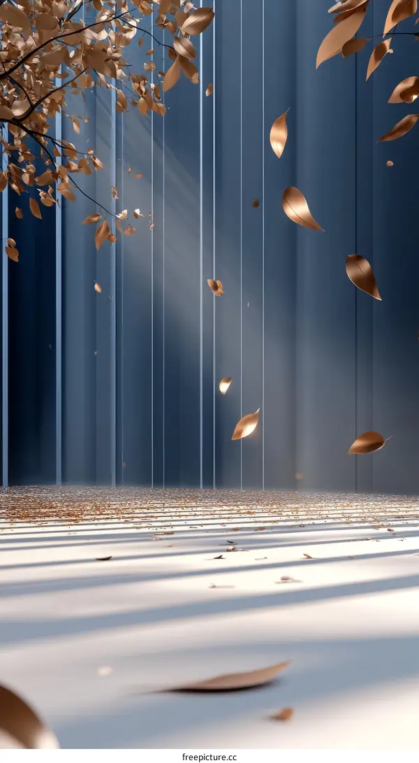 Autumn Leaves Falling in a Modern Interior Space