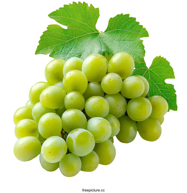 [Transparent Background PNG]Fresh Green Grapes with Leaves Close-up