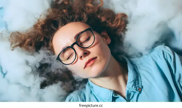 Woman with Closed Eyes Lying in a Cloud of Smoke