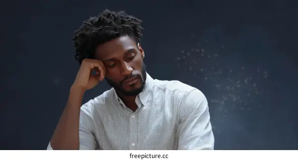 Thoughtful African American Man  Portrait  Studio Shot