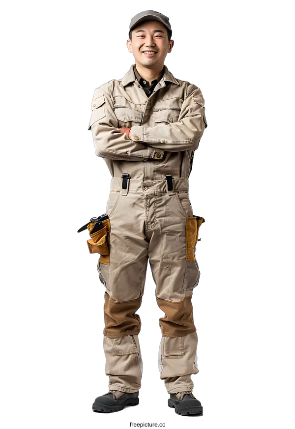 [Transparent Background PNG]Portrait of a confident Asian construction worker